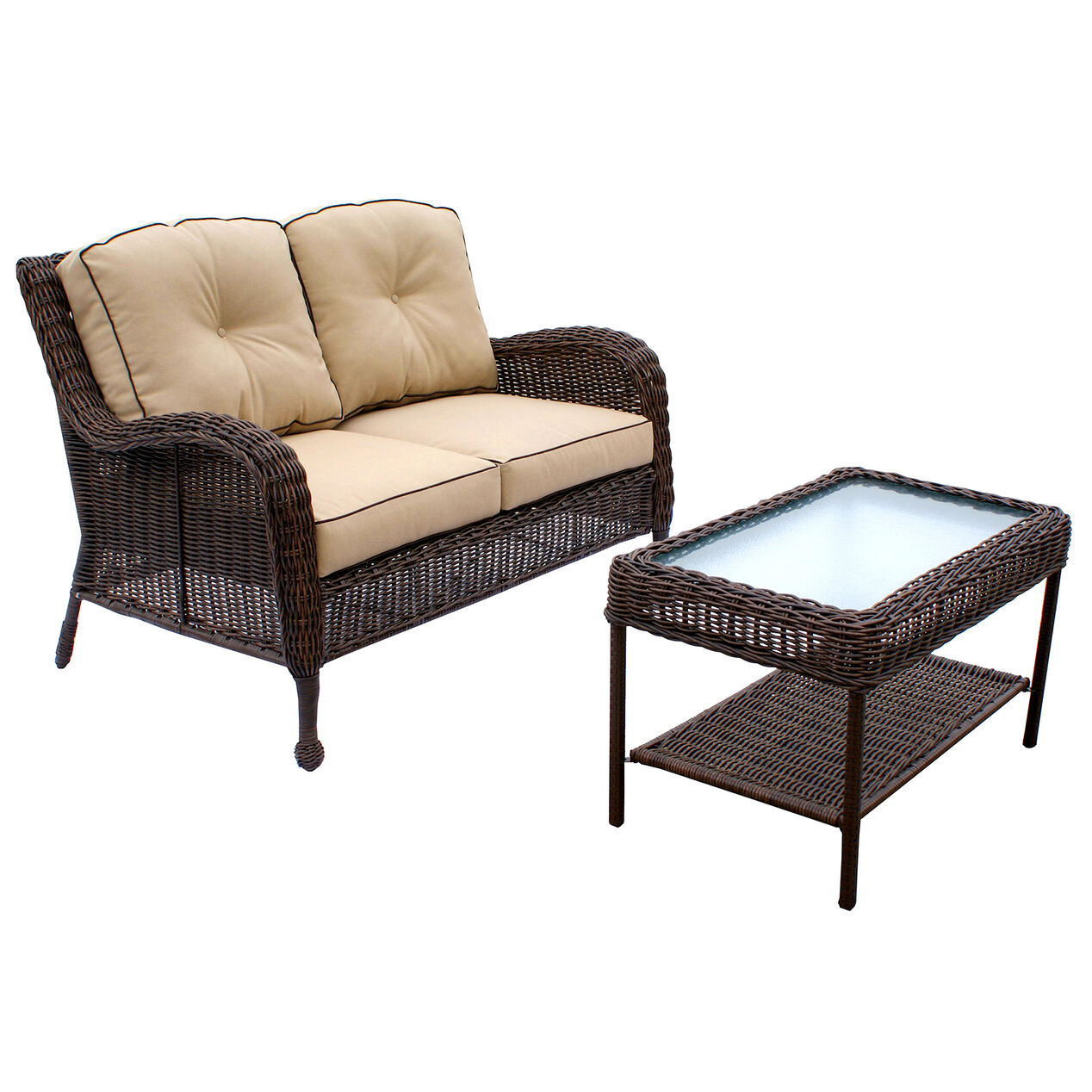 Grand Isle Brown Wicker Sette Set At Home Grand Isle Brown Wicker Sette Set