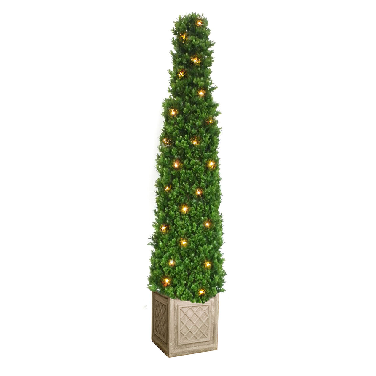 Pyramid Boxwood Topiary with Lights, 48in At Home