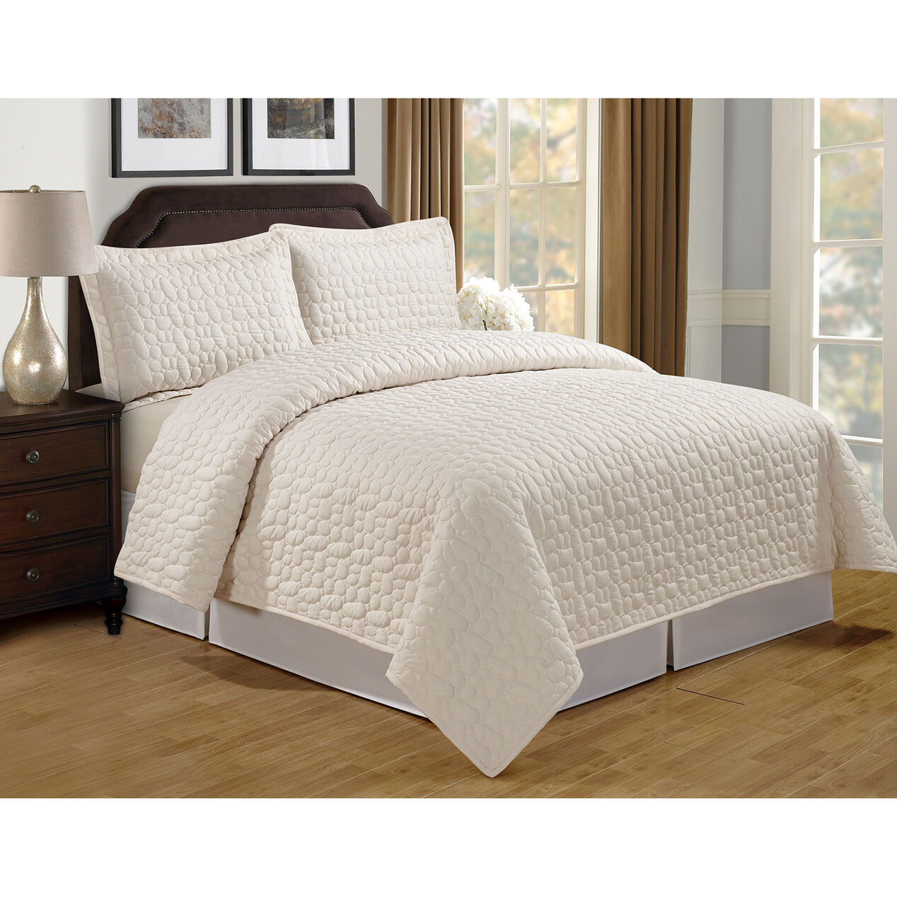 Ivory Pebble Coverlet with Shams Queen At Home