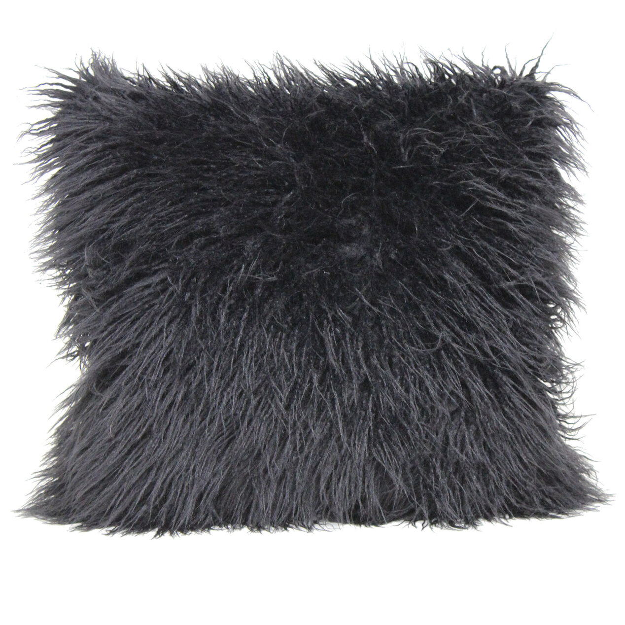 Mongolian Fur Fuzzy Black Throw Pillow At Home