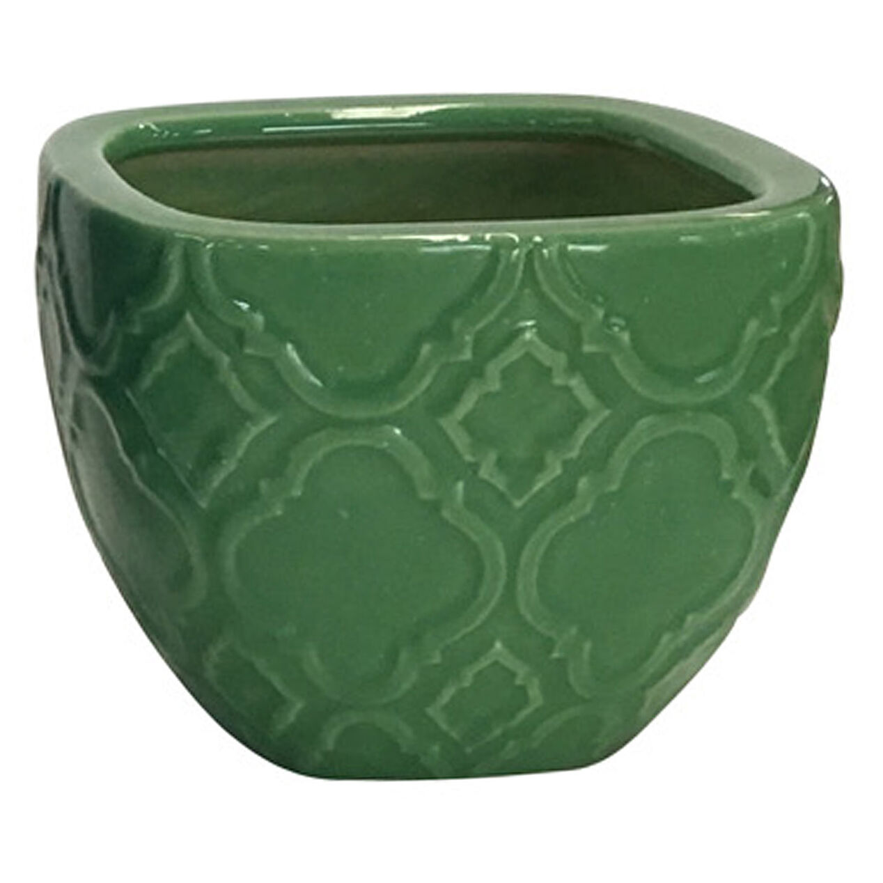 Ceramic Rounded Square Pot with Quatrefoil Design, 6.3" At Home