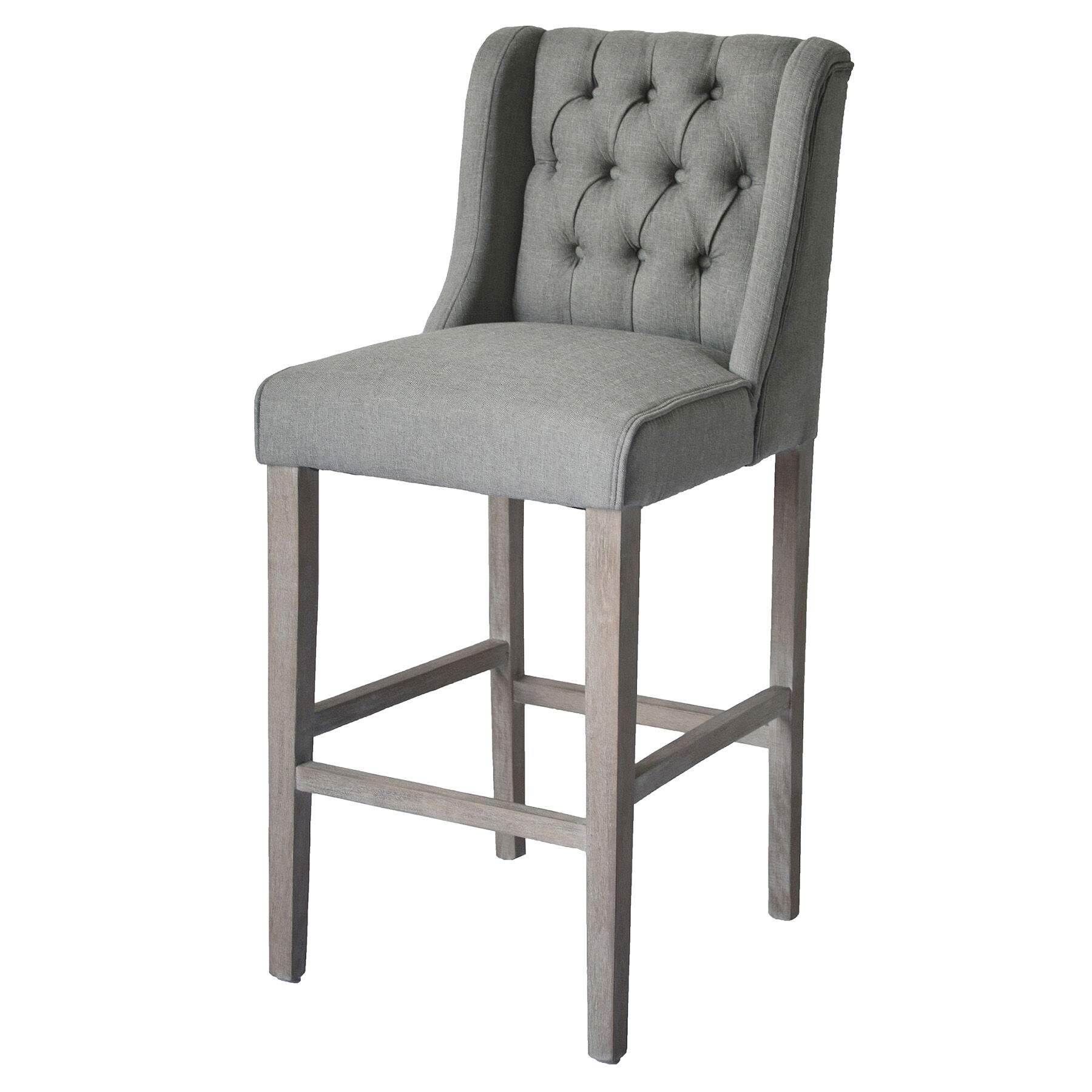 Gray Fabric Padded Seat Bar Stool 2pc White Wood Frame Kitchen Counter Furniture