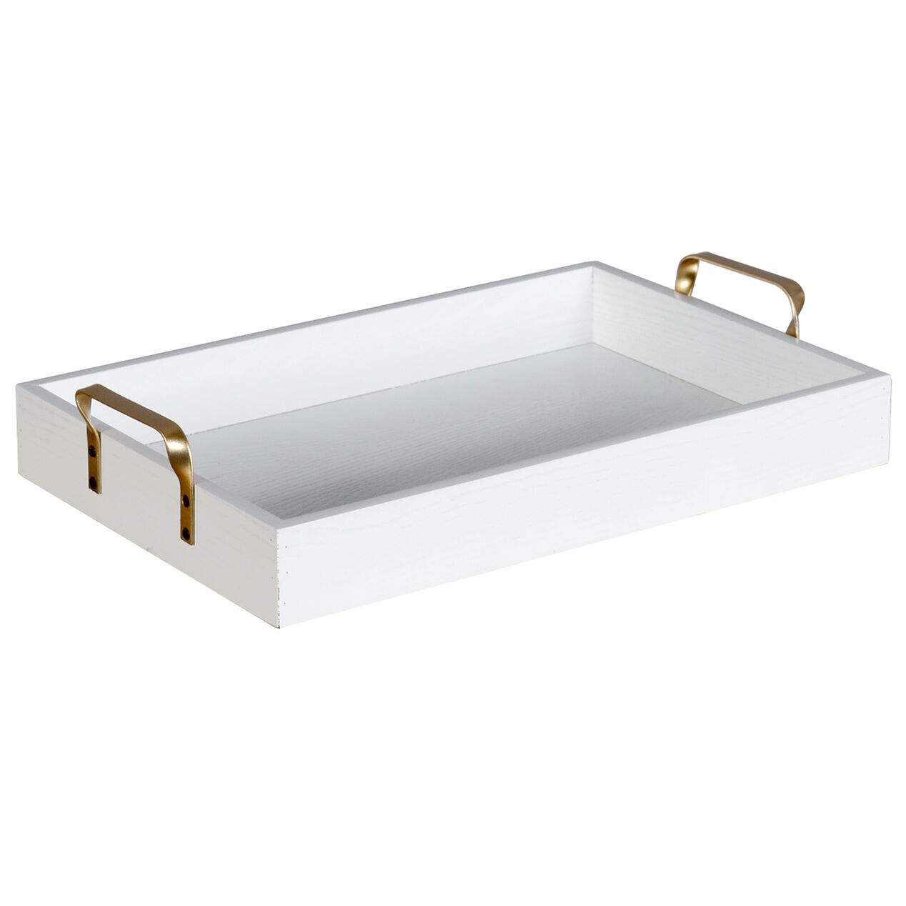 White Wood Tray with Gold Handles, 16" At Home