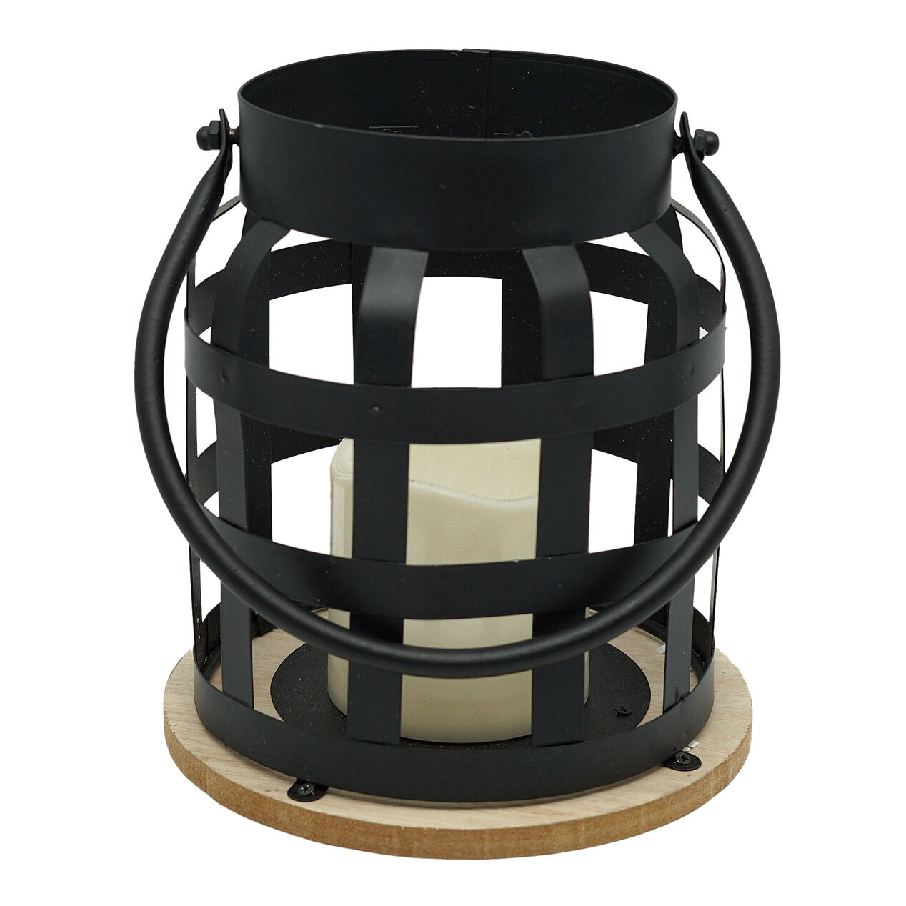 Black Metal Lantern with LED Candle, 7.1" At Home