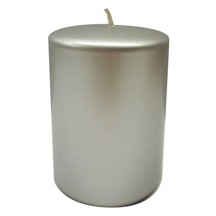 4" Silver Metallic Pillar Candle At Home