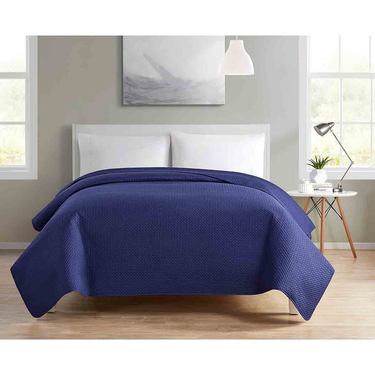 NAVY WAFFLE KING QUILT At Home