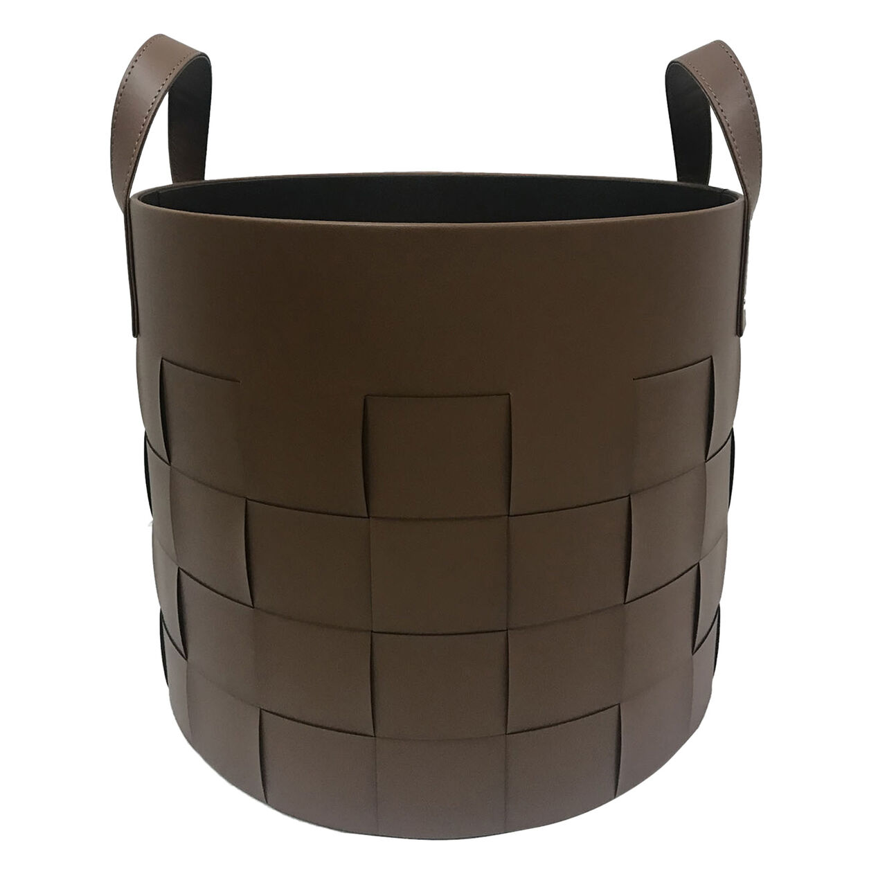 Woven Faux Leather Round Basket, 15", Brown At Home