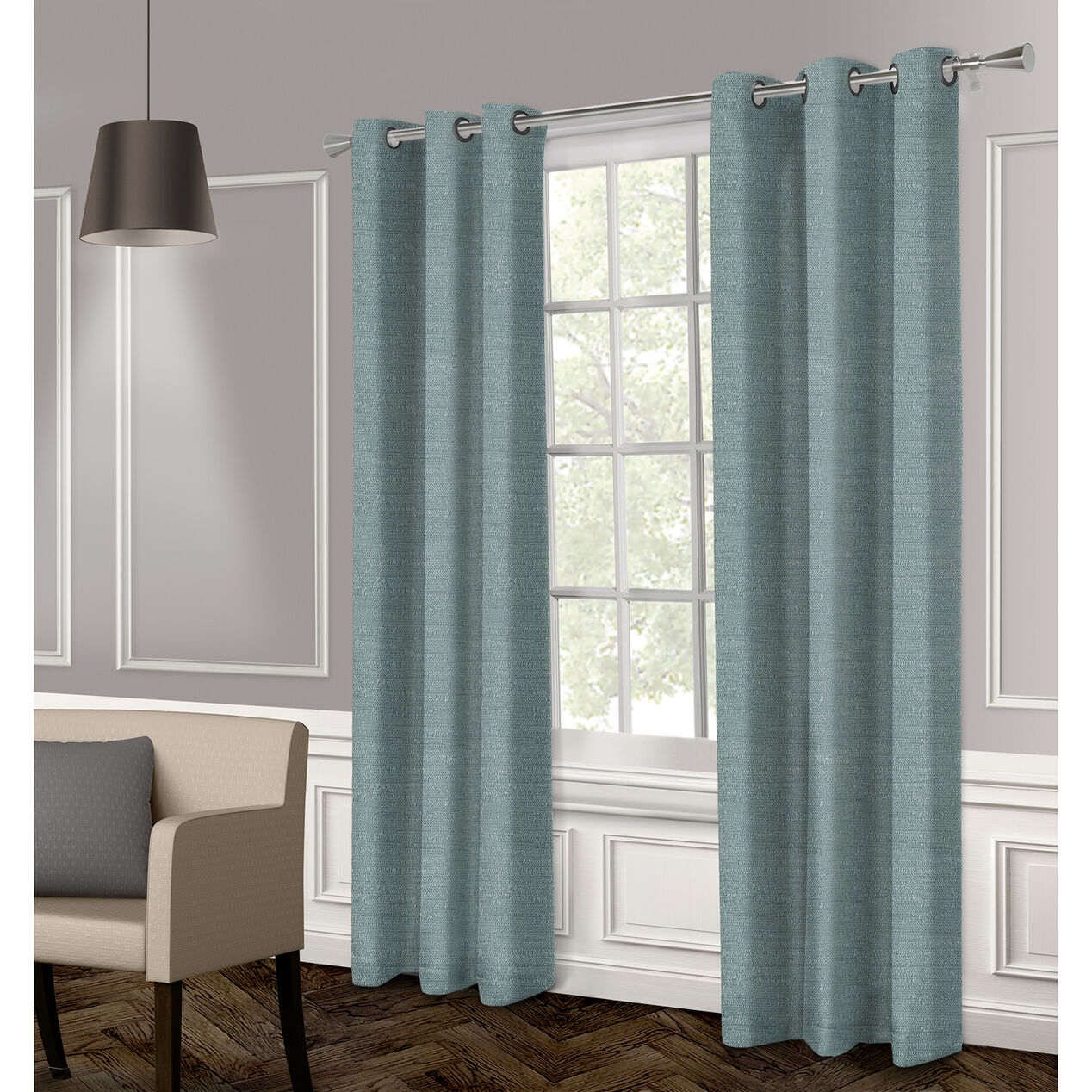 Raw Silk Textured Grommet Curtain Panel Blue 96in At Home