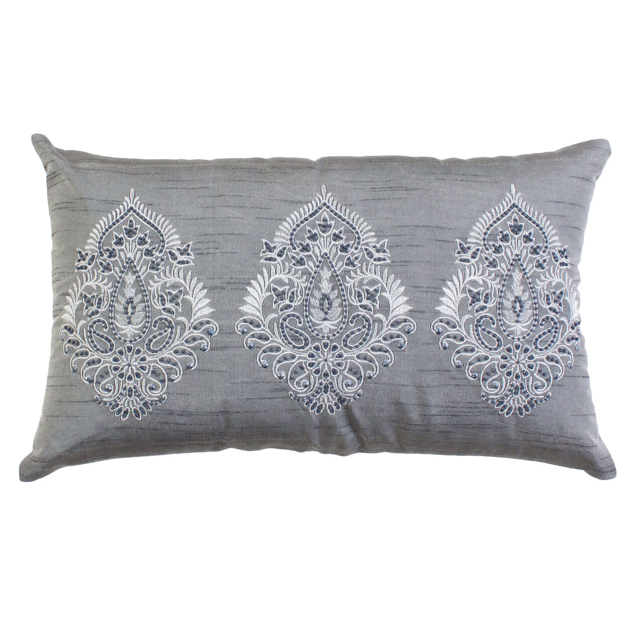 Tasha Beaded Oblong Pillow, 12" x 21", Grey At Home
