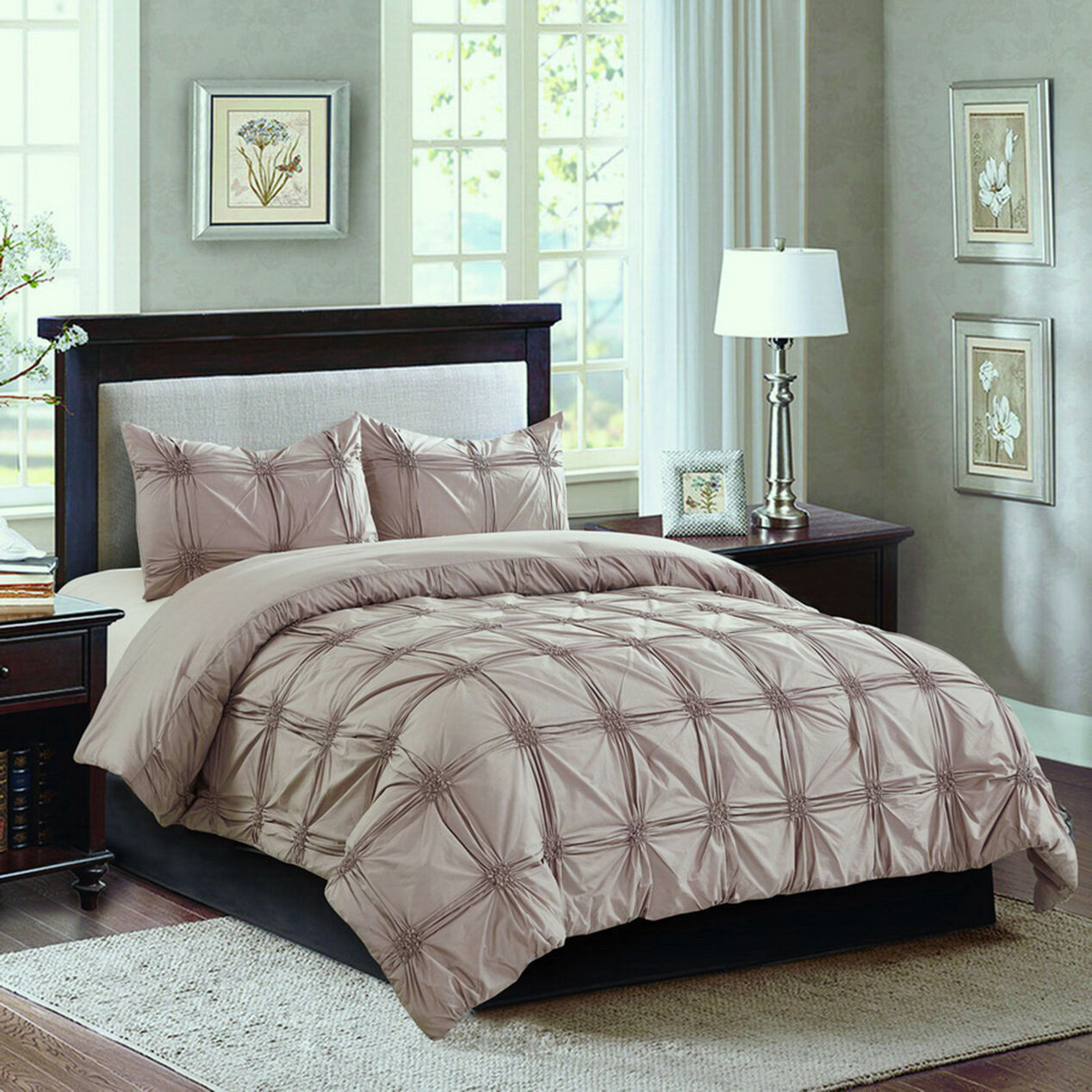 Cierra Taupe Ruched 3Piece Comforter Full/Queen At Home