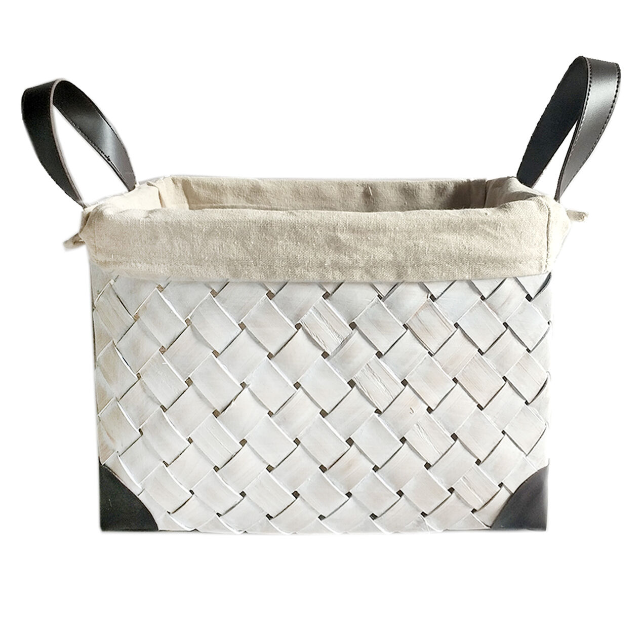 Rectangular Chipwood Basket with Leather Handles, 15.4" At Home