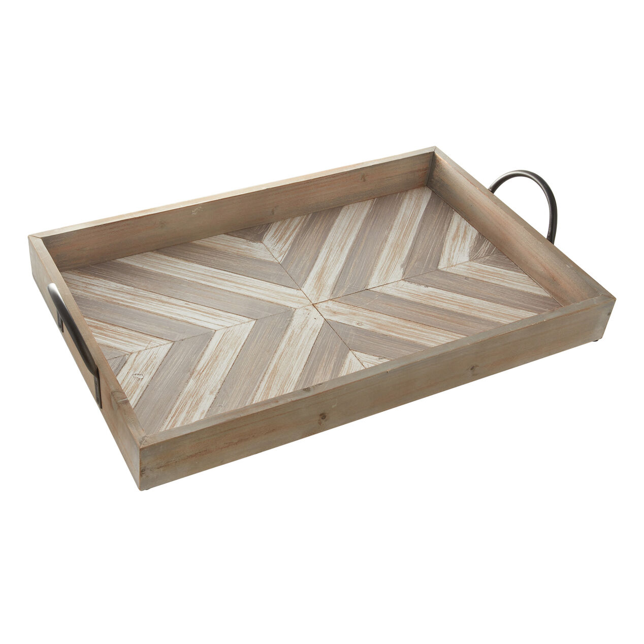 Neutrals & Naturals Wooden Chevron Brown Decorative Tray At Home