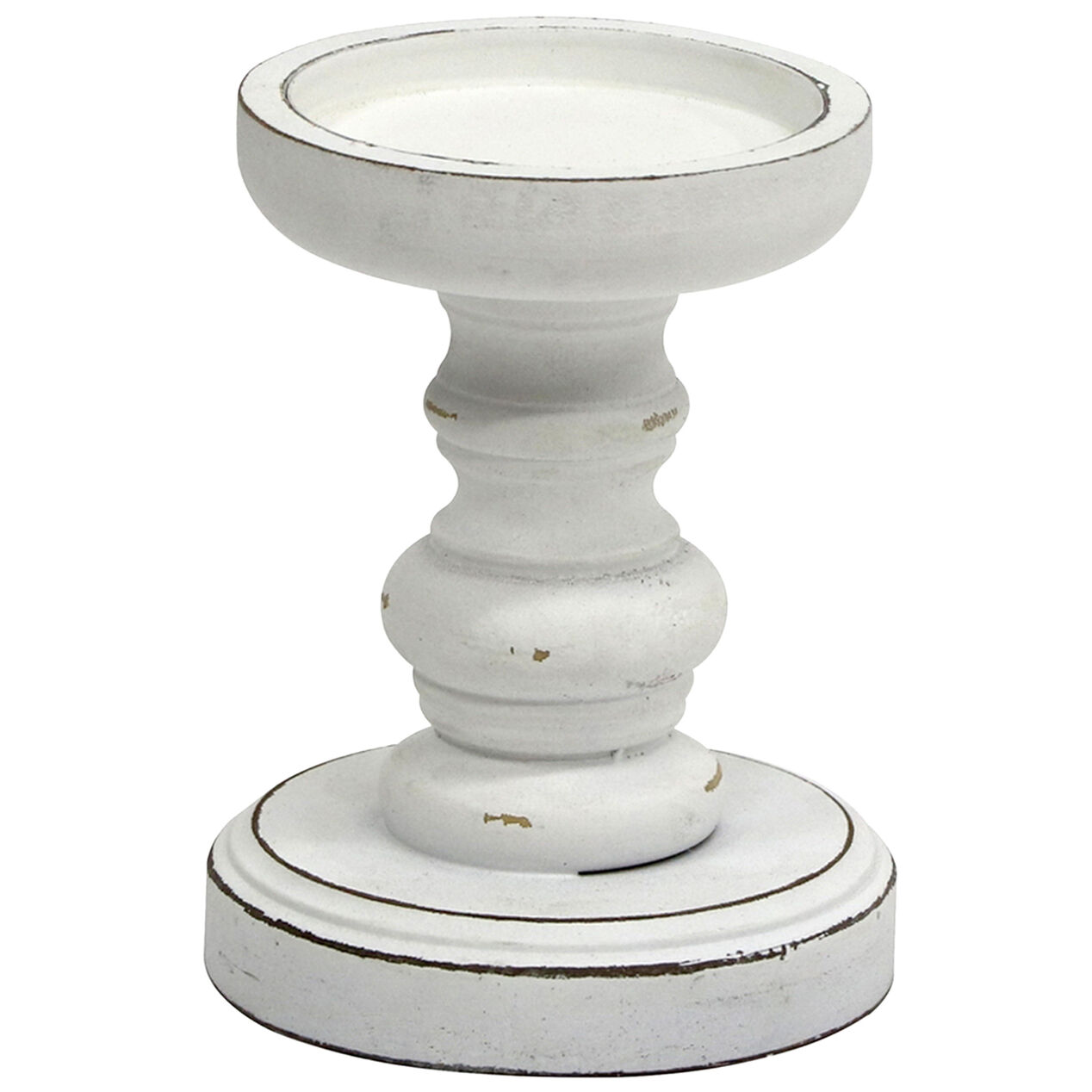 Distressed White Wooden Candle Holder, 6" At Home