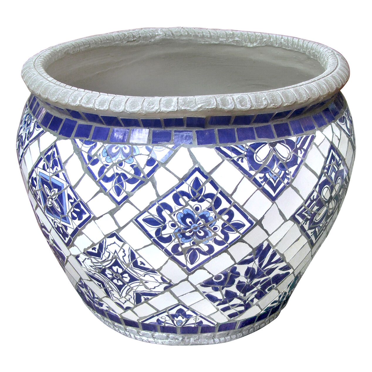 White/Blue Mosaic Planter, 19.5" At Home