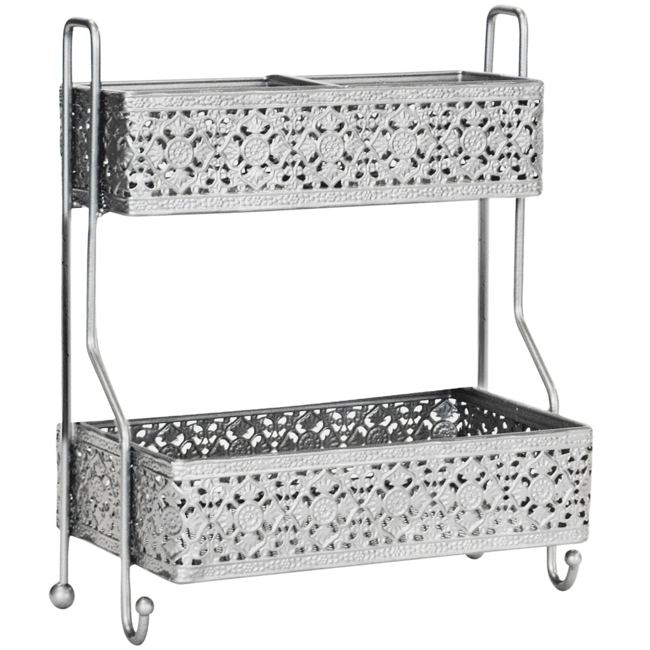 Coptique Silver Metal Rectangular 2 Tier Vanity Organizer At Home