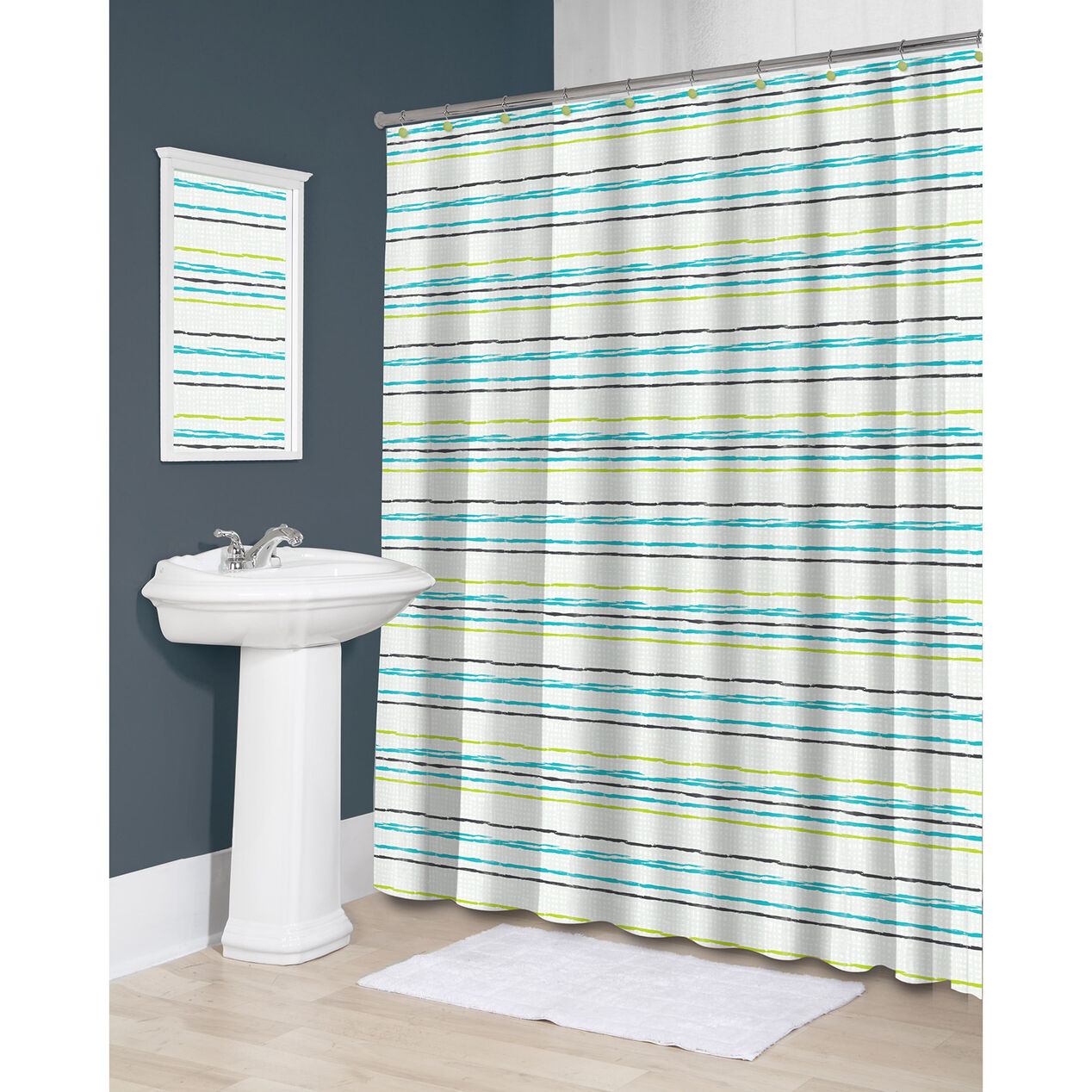 Aqua Linot Peva Shower Curtain At Home