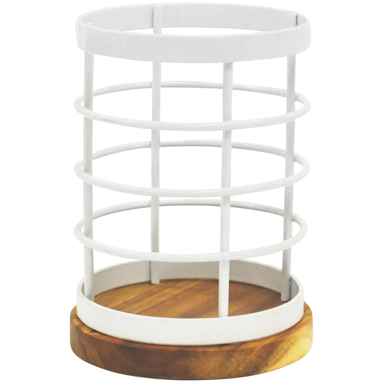 White Wire Pencil Cup Holder w/ Wood Base At Home