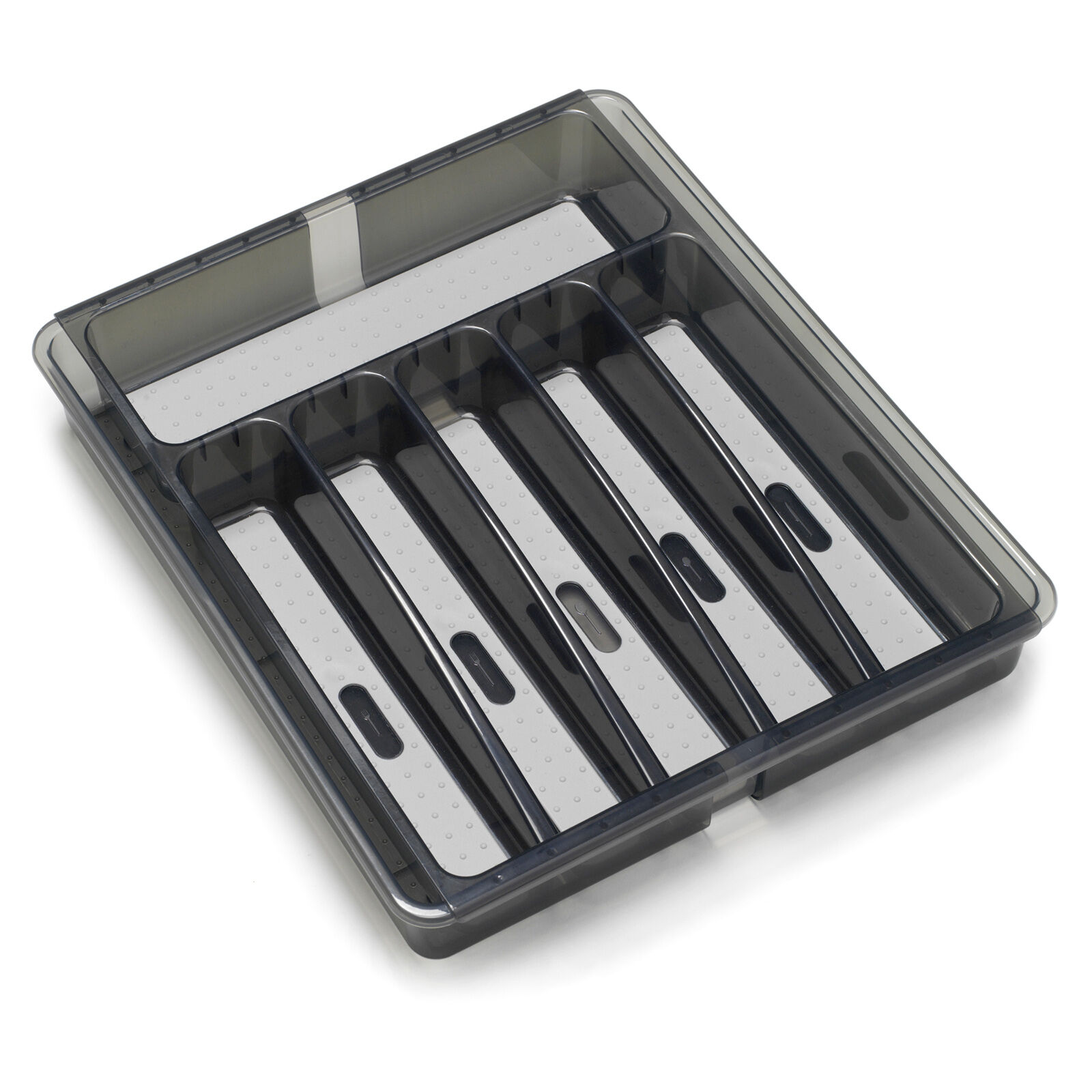 Expandable Silverware Tray White Grey Expandable Cutlery & Silverware