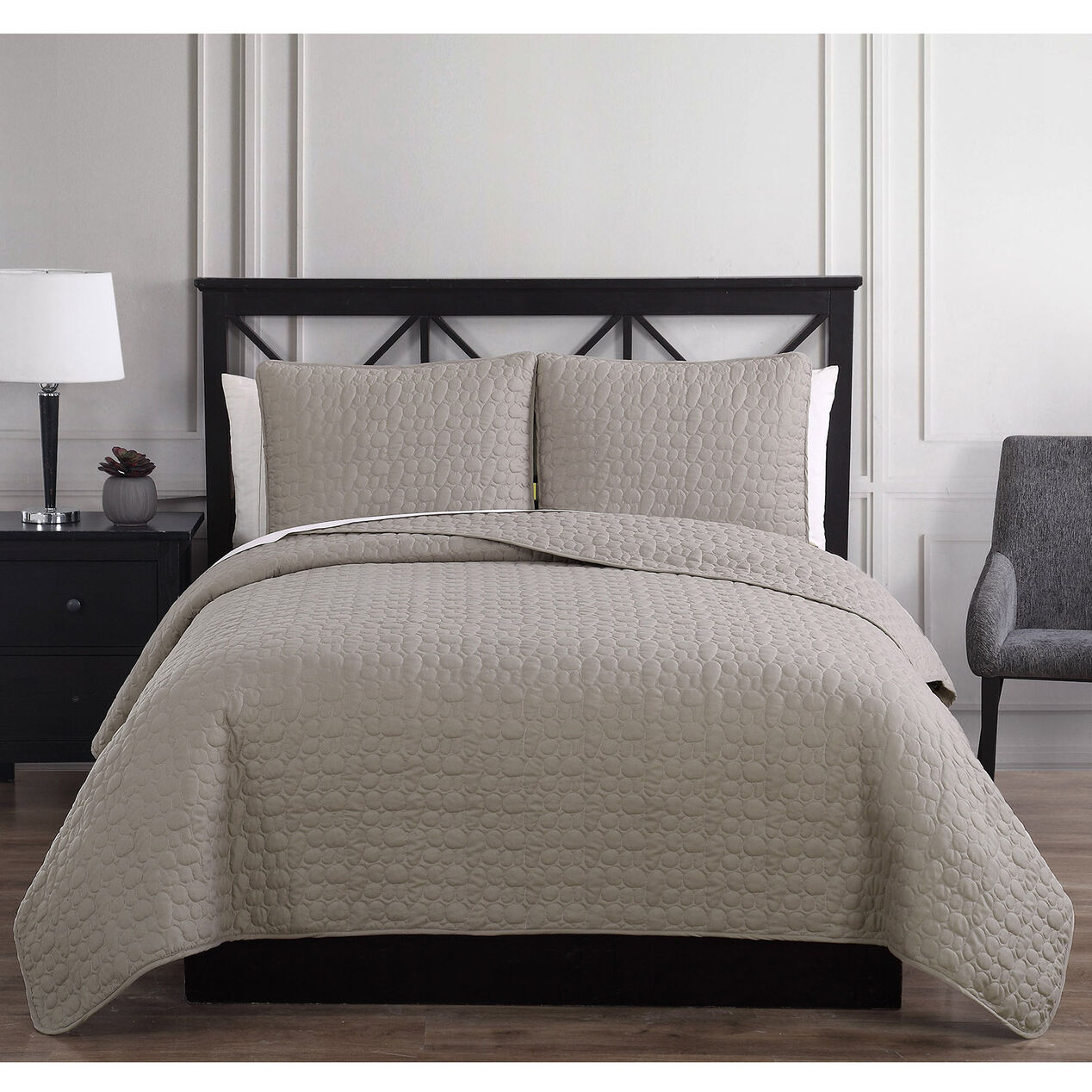 Pebbles 3Piece Quilt Set, Full/Queen, Taupe At Home