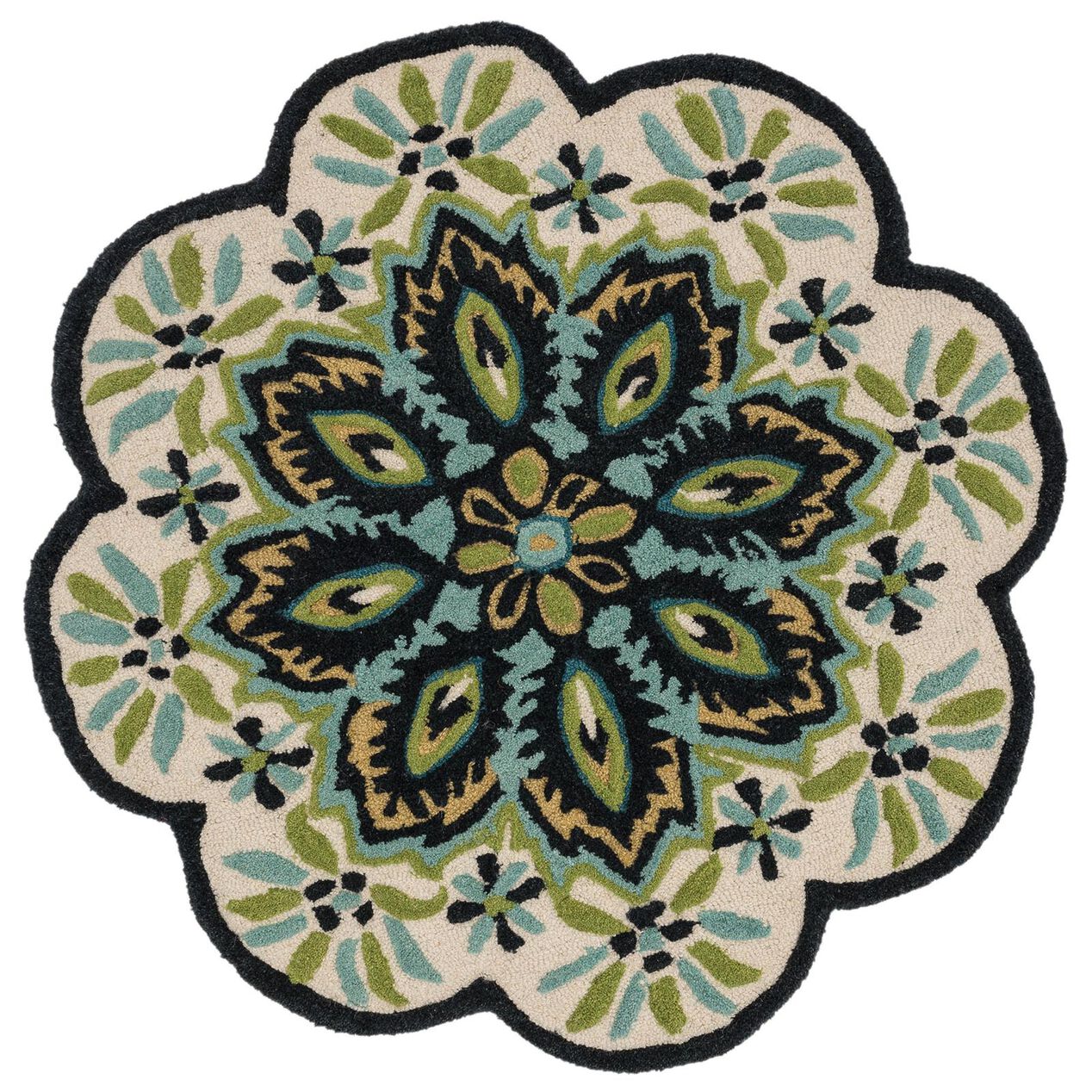 Ellie Ivory and Black Round Rug 3x3 ft At Home