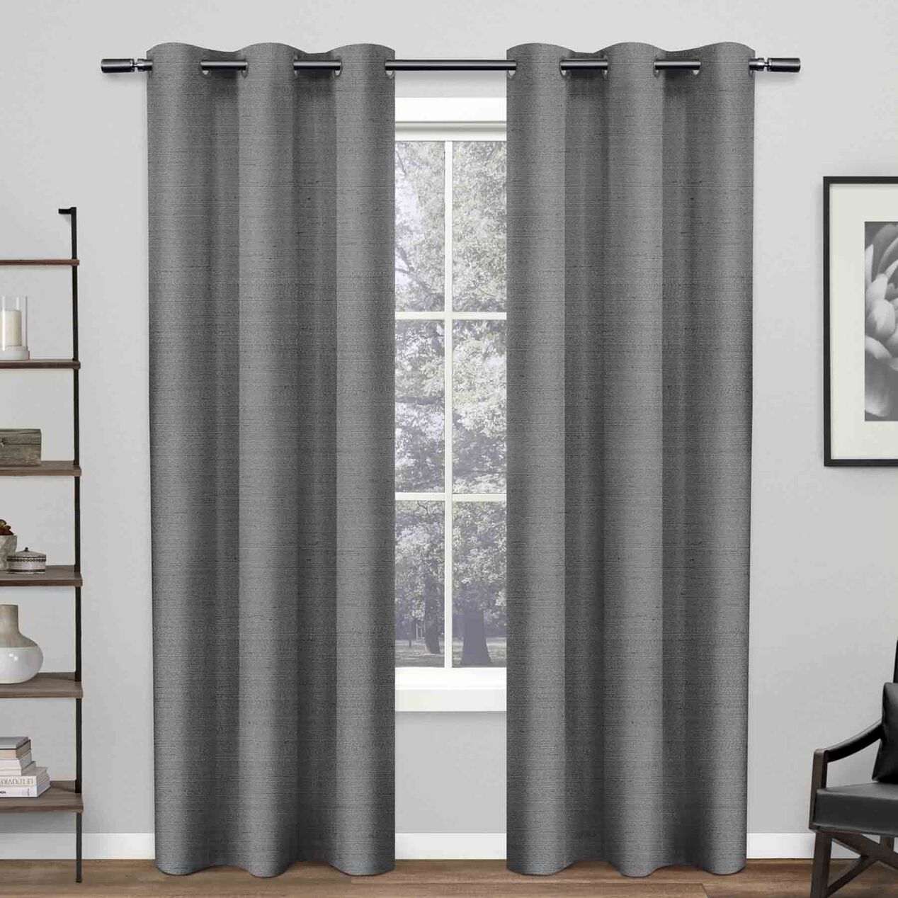 Textured Grommet Dark Grey Curtains At Home