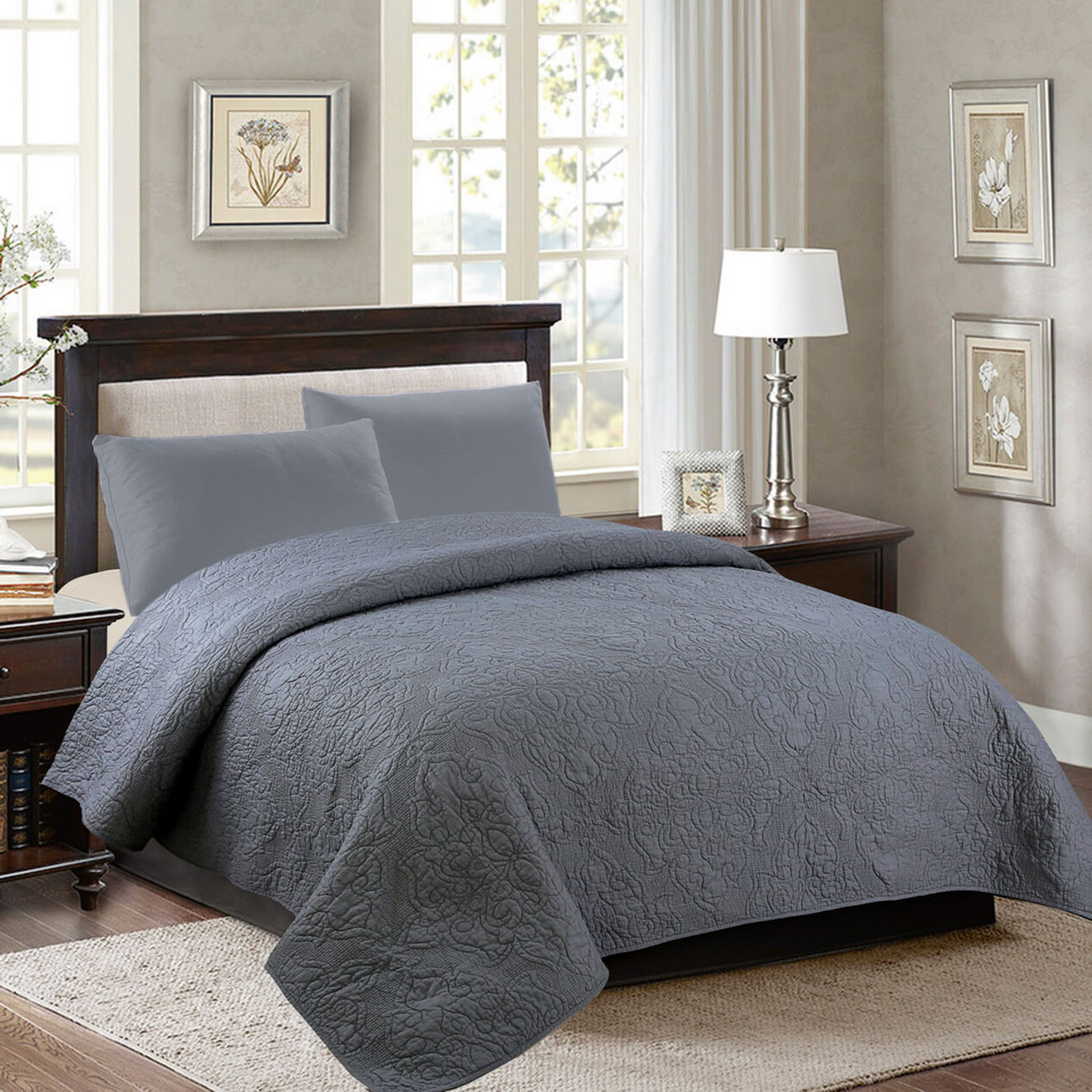 Grace Gray Damask Coverlet King | At Home