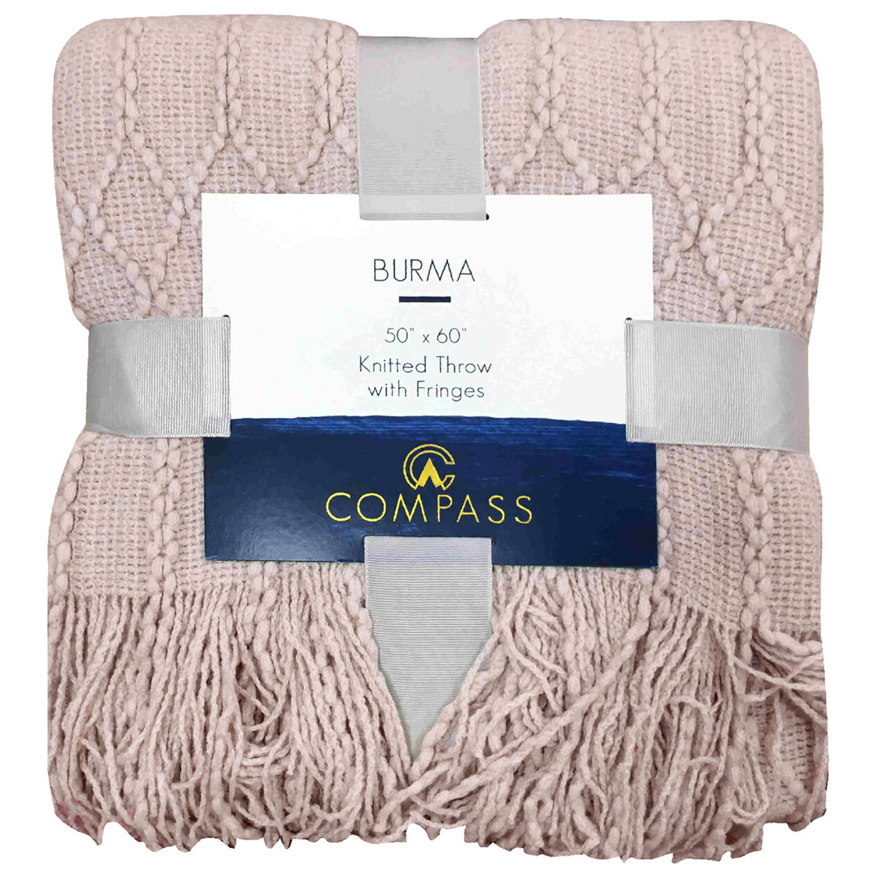 Burma Knitted Throw With Fringe 50 X 60 Blush Pink At Home