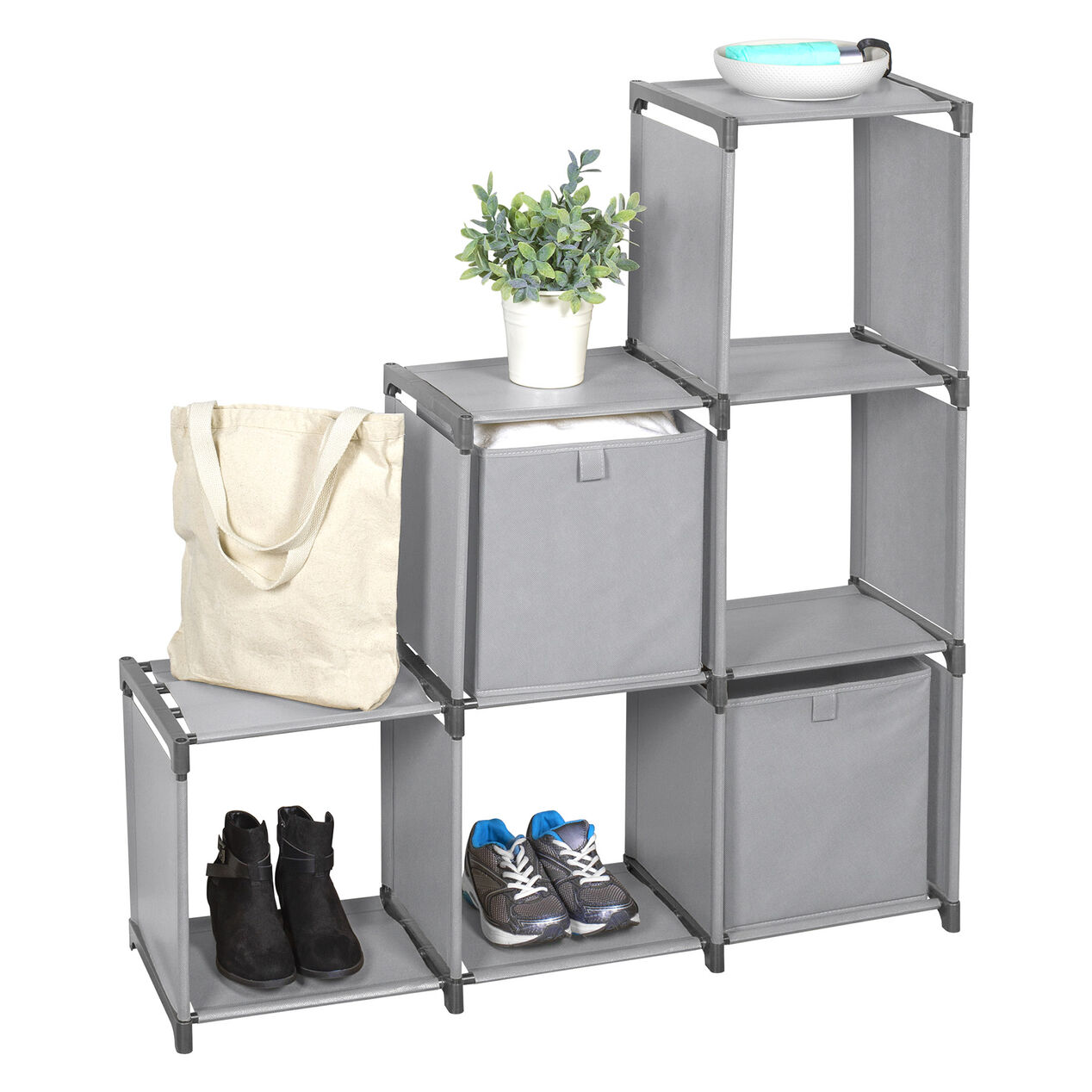 6Cube Organizer with 2 Storage Bins, Light Grey At Home