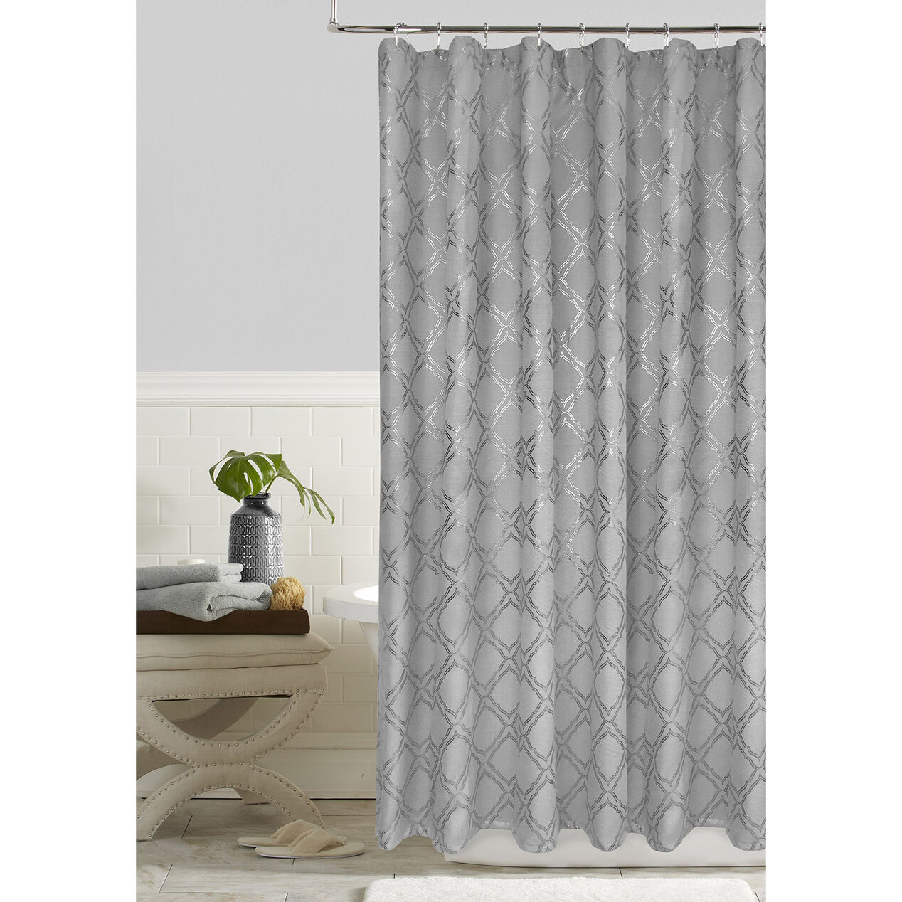 Luna Lattice Gray Shower Curtain At Home
