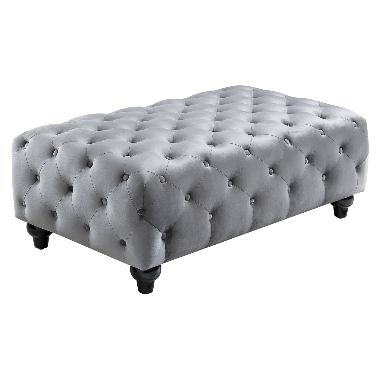 Chesterfield Velvet Tufted Ottoman, Grey At Home