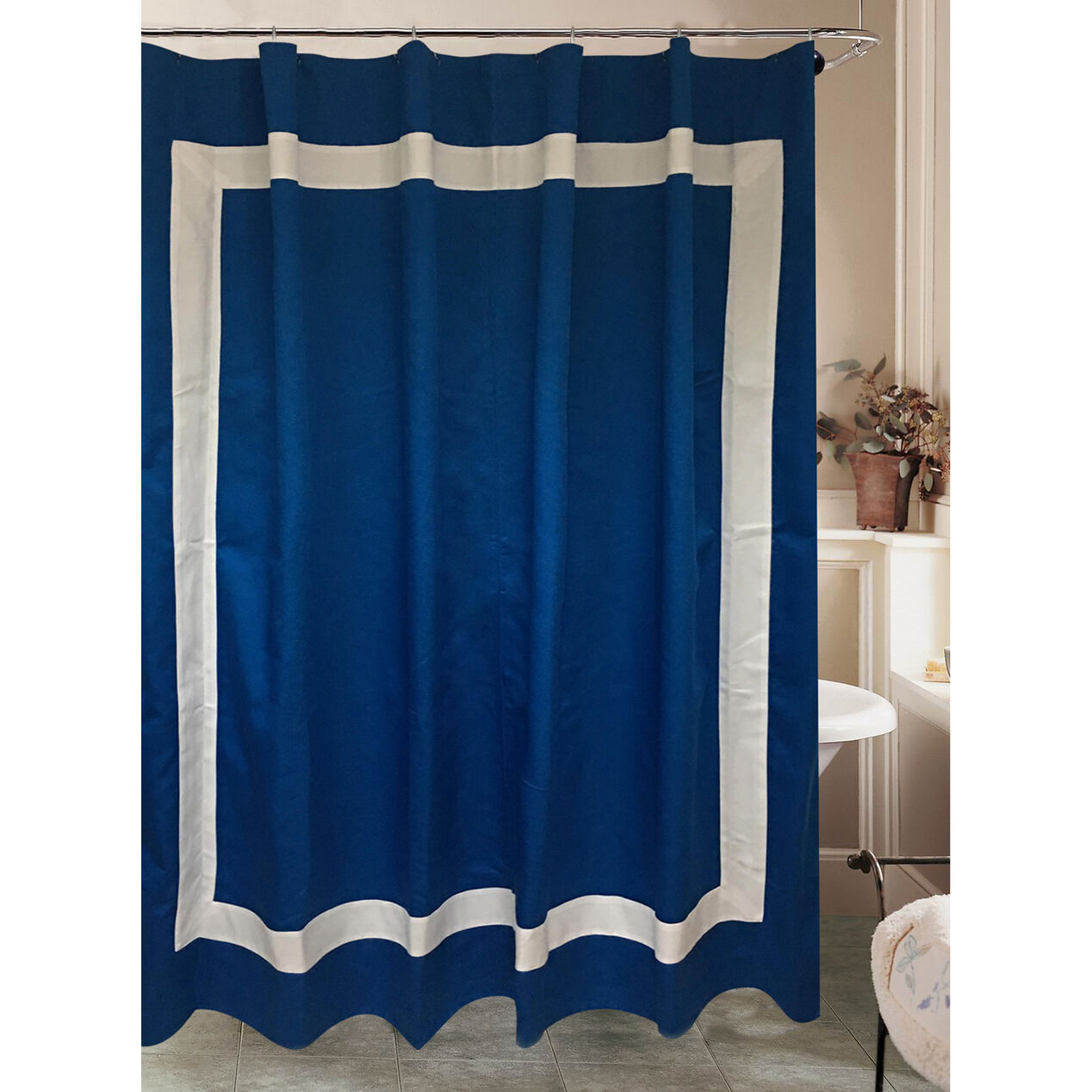 Blue and White Indy Boarder Shower Curtain At Home At Home