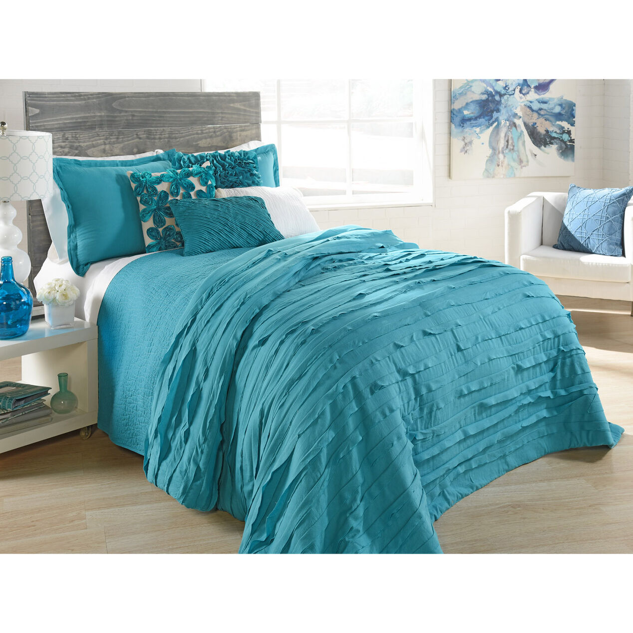 Avery Teal Ruffle Comforter Set Twin At Home