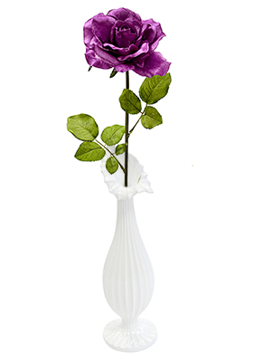 Purple Faux Rose in White Vase