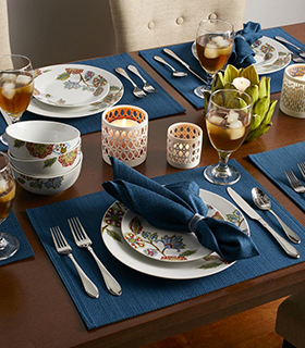 Denim Table Setting with Low candle light