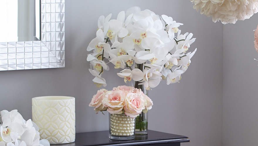Glass vases filled with unique jewels or gems