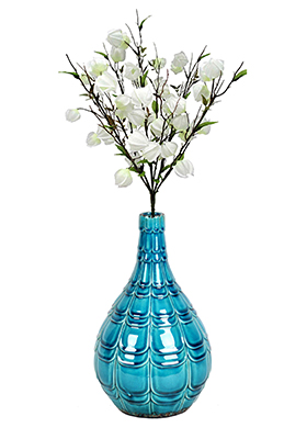 White flowers in Blue Galss Vase