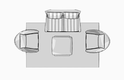 Diagram on how to set up a rug for outdoor seating