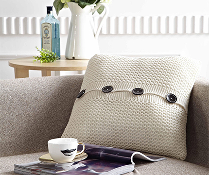 white Knit Pillow with Buttons