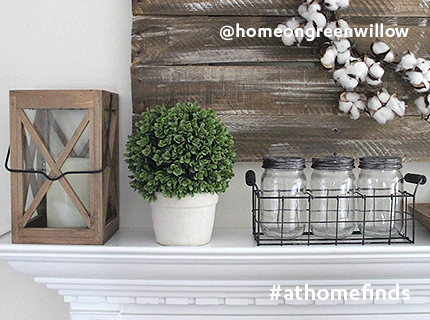 Succulent in pot on rustic mantel, instagram, @homeongreenwillow